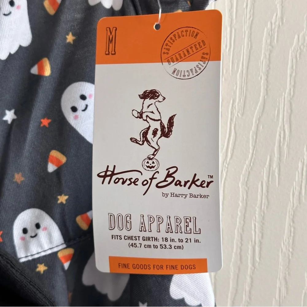 House of Barker Ghost and Candy Print Dog Dress with Black Bow Size Medium